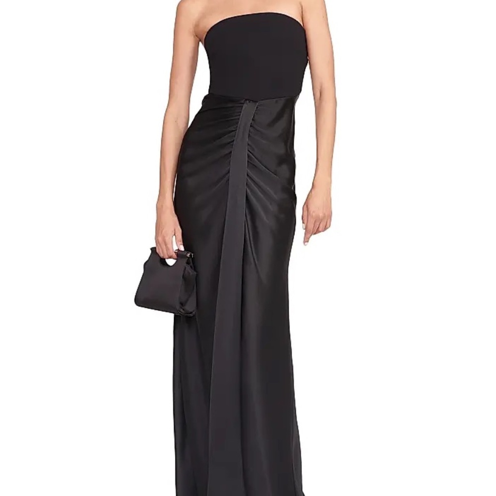 STAUD "Wayfaring" Strapless Satin Maxi Dress, Black, Size 4